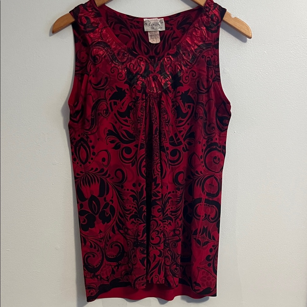 Sleeveless Red & Black Printed Women's Top, size M-L